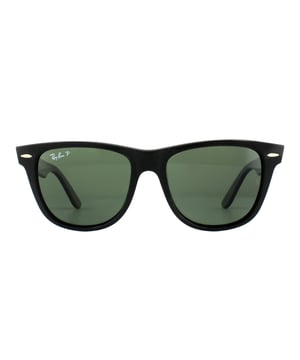 Ray-Ban Sunglasses Wayfarer 2140 901/58 Black Green G-15 Polarized Medium 50mm are one of the most recognisable and bestselling sunglass styles worldwide and are enormously popular among celebrities, musicians and artists. The distinctive angled design and thick frame are sure to make a statement and Ray-Ban are constantly using vibrant colours and patterns to update this classic and popular style. The lightweight acetate frame is comfortable and the Ray-Ban logo is displayed on the corner of the lens in addition to the sculpted winged temples.