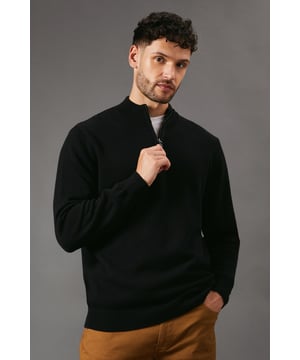 Pure Cotton Half Zip Funnel Jumper from Maine. Super-soft in texture and made from the premium fabrics, opt for this smart men's funnel jumper. Boasting cosy long sleeves, a high collar neckline with a zip-up front and a tailored cut finish for the perfect fit. Crafted from 100% Cotton. Wash at 40. Model wears a Size M.
