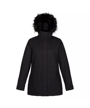 Material: 100% Polyester. Stoff: Hydrafort. Innenfutter: Taft. Design: Abzeichen. Gewebe-Technologie: DWR-Finish, Isolierung, Quick Dry, Thermo-Guard, Wasserdicht, Winddicht. Verschweißte Nähte. Manschette: Verstellbar, Druckknopf-Verschluss. Ausschnitt: Kapuze. Ärmel-Typ: Langärmelig. Kapuzen-Merkmale: Verstellbar, Kunstpelzbesatz, an der Kapuze angewachsen. Taschen: 2 Seitentaschen, Reißverschluss, 1 Brusttasche, innen. Verschluss: Reißverschluss.