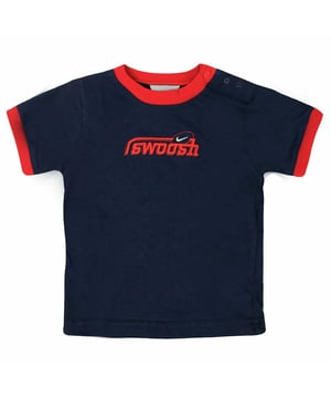 Nike Swoosh Short Sleeve Crew Neck Navy Blue Red Kids T-Shirt 463386 451