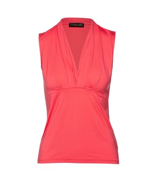 CONQUISTA top van stretchstof: viscose-elastaan. Mouwloos met een imitatiewikkeleffect aan de voorkant voor een diepe V-hals. Naad onder de buste.