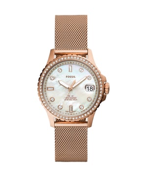 This Fossil Fb-01 Analogue Watch for Women is the perfect timepiece to wear or to gift. It's Rose Gold 36 mm Round case combined with the comfortable Rose Gold Stainless steel watch band will ensure you enjoy this stunning timepiece without any compromise. Operated by a high quality Quartz movement and water resistant to 10 bars, your watch will keep ticking. This elegant, fashionable watch set with beautiful stones is a perfect gift for New Year, birthday,valentine's day and so on -The watch has a Calendar function: Date, Luminous Hands High quality 19 cm length and 17 mm width Rose Gold Stainless steel strap with a Fold over clasp Case diameter: 36 mm,case thickness: 9 mm, case colour: Rose Gold and dial colour: Mother of pearl
