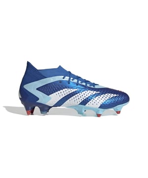 Top corner. Bottom corner. All the corners. adidas Predator Accuracy is crafted for goalscoring  so you know the ball will find the net. The fun's in choosing how it gets there. These soft ground football boots have a soft HybridTouch upper with High Definition Grip rubber elements that deliver biting grip on the ball without compromising forefoot flexibility. A Power Facet in the split outsole supercharges strikes. Made with a series of recycled materials, this upper features at least 50% recycled content. This product represents just one of our solutions to help end plastic waste.- Grippy boots for pinpoint shooting, made in part with recycled materials.- Regular fit- Lace closure- HybridTouch upper- adidas PRIMEKNIT collar- Textile lining- Split outsole for soft ground- Removable studs (includes stud key)- Upper contains a minimum of 50% recycled content. Ref: IF2296.