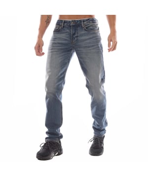 Mens Emporio Armani J06 Slim-Fit Washed Jeans in blue.- Five-pocket styling.- Zip fly and button fastening.- Belt loops.- Leather brand patch.- Metal rear pocket eagle.- Slim fit.- 99% Cotton  1% Elastane.- Ref: 6D1J061D67Z942