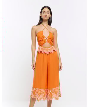 Cotton fabric, Cut out design, Halter neck, Sleeveless, Midi length, Our model wears a UK 8 and is 175cm/5'9'' tall