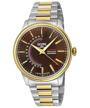 Reloj automático suizo Gevril 49206B para hombre de la colección Guggenheim

Reloj automático suizo Gevril para hombre de la colección Guggenheim
Caja de 40 mm de acero inoxidable 316L y pulido, esfera marrón, con índices dorados y fecha
Fondo de caja atornillado con cristal de zafiro
Corona atornillada, manecillas y marcadores luminiscentes
Edición limitada
Pulsera de acero inoxidable 316L cepillado y pulido en tono dorado con cierre desplegable
Cristal de zafiro antirreflectante
Resistente al agua hasta 50 metros/5ATM
Rueda de fecha personalizada Sellita SW220