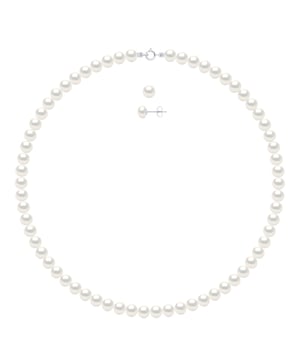 Set being composed of : Necklace of Real Cultured Freshwater Pearls Semi Round 6-7 mm with Spring Ring Clasp in Silver 925 - Length 42 cm - and Ear Studs Cultured Freshwater Pearls Button 6-7 mm- Butterfly Clasp - COLOR NATURAL PEARL WHITE - Delivered with Certificate of Authenticity and International Guarantee -MADE IN FRANCE