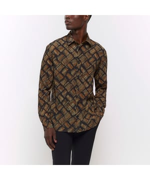 Regular fit, Brick texture print, Collared, Long sleeves, Button fastening