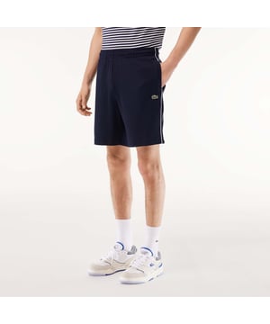 Mens Lacoste Paris Interlock Piqué Contrast Trim Shorts Organic cotton Regular fit  straight cut Adjustable waist 2 zipped pockets Embroidered crocodile on front