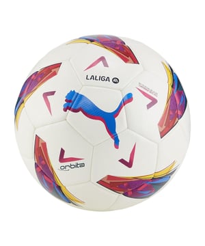 The Puma Orbita LaLiga 1 FIFA Quality Pro Football Ball is the official match ball of LaLiga, designed for professional-level performance. Engineered with precision and durability, this ball meets the highest FIFA standards, making it ideal for competitive play on the world stage.

Key Features:
FIFA Quality Pro Certification: 

Meets the rigorous standards set by FIFA for weight, shape, rebound, and water absorption, ensuring top-tier performance.


Innovative Construction: 

Features a 12-panel design for enhanced aerodynamics, stability, and a consistent flight path.


Durable PU Outer: 

Made with a high-quality polyurethane (PU) outer material for superior touch, abrasion resistance, and long-lasting durability.


Advanced Bladder Technology: 

Incorporates a high-performance rubber bladder that maintains air retention for consistent shape and performance throughout matches.


LaLiga Branding: 

Official graphics and branding of LaLiga highlight its status as the league's official match ball, adding authenticity and style.


Optimal Grip and Control: 

Textured surface enhances grip, allowing for better control and precision during gameplay.


Vibrant Design: 

Eye-catching color scheme improves visibility on the pitch, even in low-light conditions.Whether you're playing at an elite level or seeking the ultimate in football quality, the


Puma Orbita LaLiga 1 FIFA Quality Pro Football Ball delivers unmatched performance and style, making every match unforgettable.