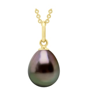 Anhänger mit beweglichem Faden aus Gelbgold 375 und echter TAHITI-Zuchtperle in Birnengröße 9–10 mm – Lieferung mit Echtheitszertifikat und internationaler Garantie. HERGESTELLT IN FRANKREICH – * Dieser Anhänger in V-Form wird Ihnen in einer Box mit einer vergoldeten Kette geliefert, die kostenlos angeboten wird
