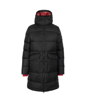 Buitenste materialen: 100% Polyamide. Voering: 100% polyester. Vulling: 100% polyester. Voering: Contrast. Vullen: Down-Touch. Stof: Ripstop. Ontwerp: Logo. Halslijn: Hoge Hals, Hooded. Manchet: Binnenkant Geribd. Lang, gewatteerd, gestikte schotten. Mouwtype: Met lange mouwen. Eigenschappen kap: geknoopt, gegroeid op kap. Zakken: 4 zakken, binnen, rits. Bevestiging: Volledige ritssluiting. Hem: Gebogen.