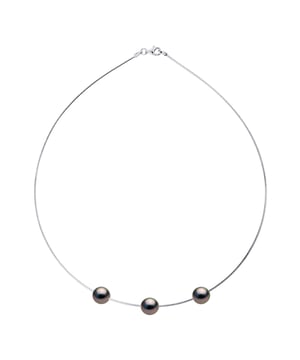 Halskette Omega 925 Sterling Silber rhodiniert und 3 echte runde Tahiti-Zuchtperlen 9-10 mm Länge 42 cm , 16,5 in - Unser Schmuck wird in Frankreich hergestellt und wird in einer Geschenkbox mit Echtheitszertifikat und internationaler Garantie geliefert