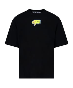 Manténgase elegante con esta camiseta de corte extragrande de Off-White. Con un logotipo icónico en el pecho, esta camiseta seguramente dará que hablar. ¡Muestra tu estilo único!, Logotipo icónico en la parte delantera y trasera, Diseño Thunder, Camiseta negra blanquecina, Corte sobre skate, 100% algodón, Hecho en Portugal, Cuello redondo, Ropa de calle, Manga corta, Camiseta negra