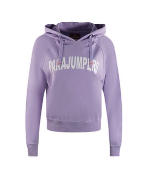 Parajumpers Hoody effen paarse crop hoodie. Blijf warm en stijlvol in de Parajumpers Paarse Hoodie. Deze luxe dameshoodie toont de merkbadge op de linkermouw. Offer stijl niet op voor comfort - maak een statement!. Merkpatchlogo op de linkermouw, 100% katoen. Trui met capuchon, elastische tailleband en mouwen, cropped trui. Pull-over, trekkoord, paarse hoodie, gemaakt in Italië. Stijlcode: Hoody 665 GF33