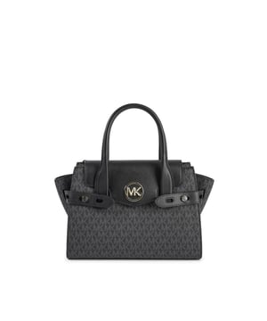 Elegante y versatil bolso de mano con solapa de tamano mediano.
  Fabricado en 8892% PVC y 1108% poliester.
  Medidas 28X20X13 cm.
  Esquema multicolor negro de moda.
  Disenado por Michael Kors un disenador de moda de renombre mundial.
  Hecho en Indones.