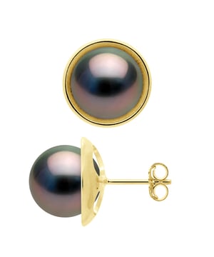 Ohrringe - Umgebung Sleek - PRESTIGE - Gelbgold 375 - Echte TAHITI-Zuchtperlen rund 9-10 mm - Butterfly-Verschluss - Lieferung mit Echtheitszertifikat und internationaler Garantie -