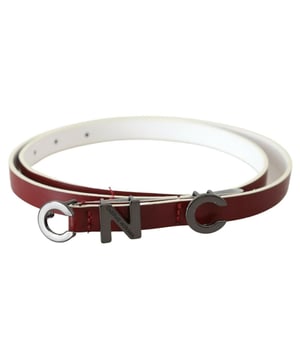 Brand: C&#8217;N&#8217;C&#8217; Costume National
  Condition: Brand New with Tags
  Material: 100% Leather
  Model: Fashion Belt
  Pattern: Solid
  Color: Maroon
  Buckle Fastening
  Logo Details
  Made in Italy
Material: Leather