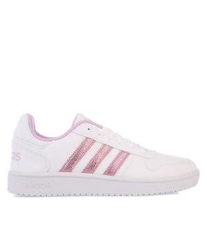 Junior adidas Hoops 2.0 Trainers in white.- Synthetic upper.- Lace fastening.- Shaped padded ankle collar.- Cushioned insole.- Chunky moulded out-sole coupled with tonal stitching.- Glossy 3-Stripes on the sides.- Synthetic and textile upper  Textile lining  Synthetic sole.- Ref.: FY8914J