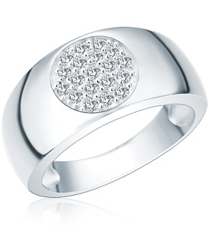 With this effective cocktail ring from Rafaela Donatas Classic Collection, you give your natural charisma a glamorous boost. The strikingly wide range of mirror -gladed sterling silver is rejuvenated in the back and thus ensures optimal comfort in the whole hand. However, the special focus is on the seamless transition from ring rail and ring head. The latter captivates primarily with the circular arrangement of the small zirconias, which from afar act like a large single crystal and thus cause a stir. If you call this ring your own, you will be the star at the next party.