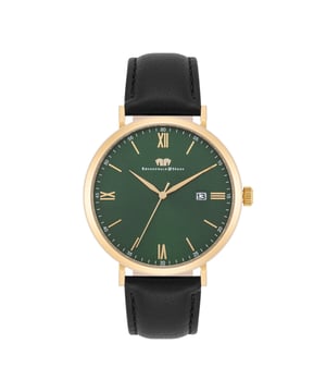 Elegant purism in the style of traditional watchmaking art: This men's watch of the Rhodenwald & Sons manufacture is an accessory for men with high demands on design and functionality. The puristic dial comes out with a few design elements and is reduced to filigree Roman digits and line indices, a minute and date display. The robust stainless steel case is refined with yellow gold and forms a warm shimmering frame for the dial - a highlight on every wrist. The real leather strap with color -coordinated seam ensures the best wearing comfort.
