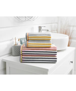 Jacquard Ribbed Towel. Textured with colour decorative  stripes.