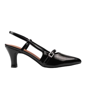 Bovenstuk: Lakleer. Binnenzool: Verstevigd. Buitenzool: Synthetisch. Slingback. Middenhak. Hakhoogte: 3.1in. Ontwerp: Eenvoudig. Teenstijl: Puntig. Sluiting: verstelbaar riempje, gesp. Duurzaam.