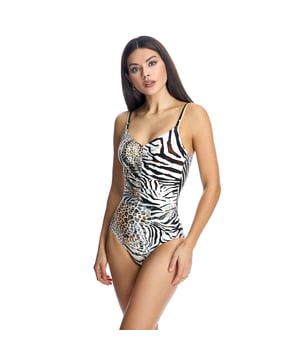 V-neck swimsuit W240176 women.

 V-neck swimsuit with cup. Fully lined.
 It features adjustable straps that allow you to customize the fit and coverage.

 Cutting-edge fabric with high shaping power, high resistance to chlorine, tanning creams and oils and excellent moisture absorption properties.
 Composition: Outer lining: 80% Polyamide, 20% Elastane.
 Inner lining: 59% Polyester, 25% Elastane, 10% Polyamide, 6% Lycra.
 Cup: 100% Polyester.
 Care:
Handwash.
 Do not use bleach.
 Do not use dryer.
 Do not iron.
 Do not dry clean.
 Do not squeeze.