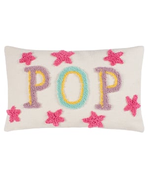 A quirky little cushion which brings life to all interior settings. Tufted cotton is sewn onto a thick woven base in the shape of stars and 3D letters which spell out the word, 'P.O.P, in happy, vibrant colours'. An ideal way to add a POP of happiness to your home.
