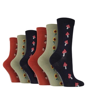Experience joy and happiness with every step in the Wildfeet Multi Pack of Textured Socks. Designed to add a bit of fun to your feet, these socks are a perfect addition to any wardrobe. Ideal for Spring and Summer, these socks are sure to become your new go-to pair. These 6 packs offer a variety of stunning designs that will appeal to everyone. Each pair of socks is made with high-quality cotton-rich material to provide a soft, comfortable feel while allowing your feet to breathe. The fine gauge fibres ensure durability, so these socks will last wear after wear. Whether you're dressing up or down, these socks will be the perfect complement to your outfit. The pack is also an excellent gifting option as each pair features a different design, making them perfect for any day of the week. From bold and playful patterns to more subtle and understated styles, these socks offer something for everyone. Each pack contains three unique pairs of socks, allowing you to mix and match your look and express your individual style. Whether you're a fan of floral prints, mushroom motifs, starry patterns, or autumnal designs, these 6 packs have got you covered. Wild Feet is a range of socks featuring cool designs, bold colours and quirky catchphrases - from pugs and penguins, to lions and llamas! Choose from a range of styles for men and ladies, from dress to trainer socks. There are even some sporty styles available! There are 4 designs to choose from. They come in one size Ladies 4-8 UK, are made from 70% Cotton, 28% Polyester, 2% Elastane and are machine washable.