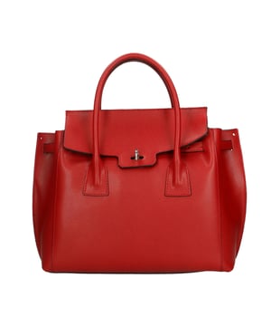 Bolso de mano de mujer en piel con cierre basculante con giratorio. Equipado con bandolera extraíble. Producto artesanal italiano. Hecho en Italia.