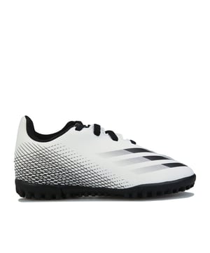 Junior Boys adidas X Ghosted.4 Artificial Turf Football Boots in cloud white - core black - silver metallic.<BR><BR>- Lightweight synthetic upper.<BR>- Lace closure.<BR>- Padded ankle.<BR>- Comfortable textile lining.<BR>- Removable sockliner.<BR>- X logo on tongue.<BR>- 3-Stripes to sides.<BR>- Stud design for multi-surface use.<BR>- Rubber outsole.<BR>- Synthetic upper  Textile lining  Synthetic sole.<BR>- Ref: FW6801