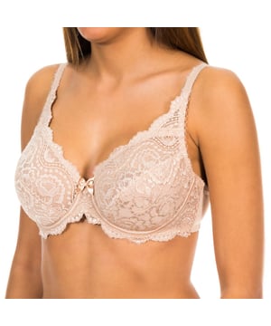 Playtex brand bra.
 Made of elastic lace, for an ultra feminine and refined style.
 Underwired bra.
 Cups without foam.
 Elastic and adjustable straps.
 Back closure with four-position hooks.
 Bow decoration at the center of the neckline.
 Elastic lace sides.
 Seams seen in tone.
 Composition: 57% Polyamide, 21% Polyester, 12% Elastane, 10% Cotton
 Care:
Handwash.
 Do not use bleach.
 Do not use dryer.
 Do not iron.
 Do not dry clean.