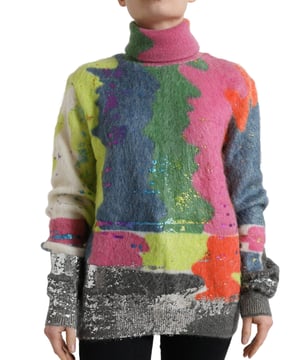 Suéter casual de cuello alto de mohair rayado multicolor 100% auténtico DOLCE & GABBANA  
Hecho en Italia  
Composición: 66% mohair, 29% nailon y 5% lana  
Diseño de rayas multicolor  
Detalles del logo en el pecho  
Perfecto para un look acogedor y casual  
Material: 66% mohair, 29% nailon, 5% lana