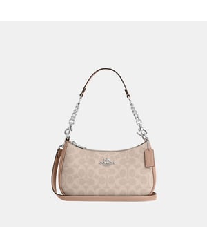 Teri Shoulder Bag in Signature Canvas with Chain Strap, Two credit card slots
 Inside multifunction pocket,  Length: 24.50 cm,  Width: 7.50 cm,  Height: 15.50 cm