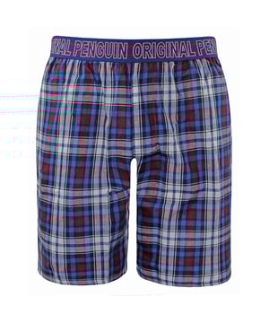 Original Penguin Stretch Waist Blue Red Mens Checkered Lounge Shorts MLHPE687