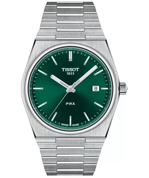 Product Specifications

Brand: Tissot
Model: 137.410.11.091.00

Movement: Quartz (battery)

Case Size: 40mm

Packaging: Tissot box, instructions and a warranty. Please contact Secret sales

Case Material: Stainless steel

Band Material: Stainless steel

Dial Colour: Green

Glass: Sapphire crystal
Water Resistance: 100m or 10ATM

Product Description
Introducing the Tissot PRX Stainless Steel Bracelet Green Dial Men's Watch a sophisticated timepiece that captures the essence of Tissot's commitment to precision and contemporary design. Immerse yourself in the world of Tissot, where Swiss craftsmanship meets modern aesthetics, and elevate your wristwear with this sleek and versatile watch.
Powered by a reliable quartz movement, this watch ensures accurate timekeeping with every tick. The battery-operated mechanism, synonymous with precision, makes the Tissot PRX a trusted companion for the modern man who values both style and functionality.
The 40mm stainless steel case showcases a versatile and timeless design, reflecting Tissot's dedication to creating watches for every occasion. Meticulously crafted, it provides the perfect canvas for the captivating green dial, creating a timepiece that effortlessly transitions from day to night.
The stainless steel bracelet seamlessly complements the case, offering durability and a polished finish. With a modern link bracelet design, this watch ensures a comfortable fit, making it suitable for both formal occasions and everyday wear.
The dynamic green dial serves as a sophisticated backdrop for the minimalist hour markers and hands. The streamlined design achieves a perfect balance of elegance and modernity, making the Tissot PRX an ideal accessory for those who appreciate timeless style.
Protected by scratch-resistant sapphire crystal, the dial remains clear and pristine, ensuring lasting clarity and durability. This premium crystal not only enhances the longevity of the watch but also provides an unobstructed view of the meticulously designed green dial.
With an impressive water resistance of 100 meters or 10ATM, the Tissot PRX is designed for the active gentleman. Whether you're navigating your daily routine or engaging in water activities, wear it confidently, knowing it can withstand various environments.