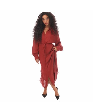 Dames BOSS Dibanora6 Dress in rood.- V-hals.- Lange mouwen.- Knoopsluiting.- Ceintuur.- 100% viscose.- Ref: 50474185606