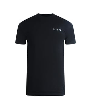 Gebroken wit zwart T-shirt, gebroken wit logo op de borst, ronde hals, korte mouwen. 100% katoen, gemaakt in Portugal, Miami-logo op de achterkant, zwart T-shirt, streetwear