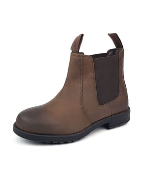New Earth / Frank James Brown leather dealer boots. Elasticated sides for easy to pull on and off. These boots are highly fashionable, look great on but are still a comfortable fit. Perfect for any occasion. Available in Kids sizes JR 6 - UK 6.