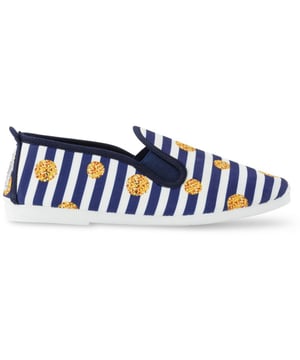 Shine Bright This Summer With The Flossy Diamante Plimsoles. These Fun, Stripy Shoes Sparkle With Glamorous Diamante Print And Nautical Accents That Elevate Any Outfit. These Breezy Canvas Slip-ons Feature A Scented Rubber Sole For All-day Freshness And A Soft Cotton Lining For Comfort. Their Flexible, Slim Sole, Elastic Gussets And Heel Pull Tab Make Them Easy To Wear, While The Durable Outsole Ensures Grip For Any Adventure. Ideal For Laidback Summer Travels And Relaxing Days At Home, The Arnedo Combines Style And Practicality.