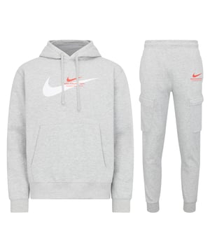 Experience unmatched comfort and versatile style with the Nike Sportswear Fleece Tracksuit Set. This essential pairing combines a classic pullover hoodie with streetwear-inspired cargo joggers, making it perfect for both casual outings and relaxed days at home.
Hoodie Features:
Soft, Midweight Fleece: Crafted from a brushed fleece blend (80% cotton / 20% polyester) with a soft interior and smooth exterior for optimal warmth and a structured fit.
Pullover Design: Features a spacious hood for added coverage and an adjustable drawcord for a custom fit.
Standard Fit: Offers a relaxed, easy feel, perfect for layering over your favourite essentials.
Jogger Features:
Cosy Fleece Fabric: Made from the same fleece blend for a coordinated look and feel.
Utility Pockets: Includes side hand pockets, secure cargo pockets, and a back pocket for versatile storage.
Adjustable Comfort: An elastic waistband with an adjustable drawcord ensures a personalised fit.
Tapered Design: Ribbed ankle cuffs offer a streamlined, modern silhouette.
Why You'll Love It:  This tracksuit set blends timeless design with contemporary details, offering comfort and convenience for daily wear. Whether you're lounging or stepping out, the Nike Sportswear Fleece Hoodie and Cargo Joggers Set keeps you looking sharp and feeling comfortable all day long.