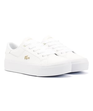Premium leather upper featuring debossed golden foil Lacoste branding. These sneaker boast chunky laces for a bold look. The elevated platform rubber sole ensures comfort and durability.