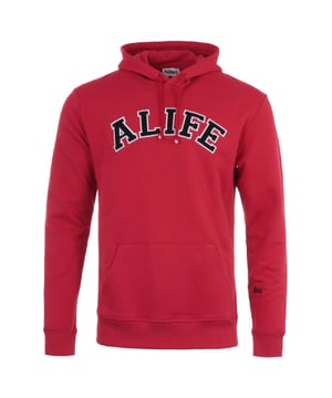Sudadera con capucha roja colegiada Alife. Sudadera con capucha roja colegiada Alife. 100% algodón, capucha con cordón ajustable. Bolsillo canguro, puños y bajo elásticos. Corte regular, se ajusta a la talla real, marca en el pecho y en la manga izquierda. Estilo: ALIFW20 32