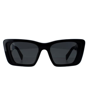 Prada Rectangle Womens Black Dark Grey PR08YS  Sunglasses are a sharp design made of high-quality acetate material that ensures durability and comfort. The temples are adorned with the iconic Prada logo, adding a touch of sophistication. These sunglasses are perfect for any occasion, whether it's a day out in the sun or a night out on the town.