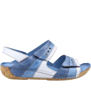 The Riva Leon sandals combine elegance and comfort for everyday wear. Crafted with a premium leather upper and lining, these sandals offer a luxurious feel and long-lasting durability. The sling-back design, paired with a secure hook-and-loop closure, ensures a customizable fit and easy adjustment. A lightly padded foam footbed provides extra cushioning for all-day comfort, while the low wedged heel adds a subtle lift for a chic, flattering look. The fashionable cork-effect outsole adds a trendy touch, and the grippy outsole offers excellent traction, keeping you secure.
 - Leather upper 
 - Sling back design 
 - Hook and loop closure 
 - Leather lining 
 - Lightly padded foam footbed 
 - Low wedged heel 
 - Fashionable cork effect outsole 
 - Grippy outsole
