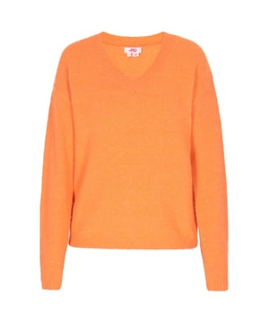 Dieser Melange-Pullover mit V-Ausschnitt ist eine stilvolle Ergänzung für Ihre Garderobe. Mit seiner gerippten Textur an den Bündchen, am Saum und am Ausschnitt bietet dieser Strickpullover sowohl Komfort als auch Stil. Die entspannte Passform macht ihn perfekt für legere oder lässig-elegante Anlässe. Bleiben Sie gemütlich und schick mit diesem langärmligen Basic.  Zur Seite fahren