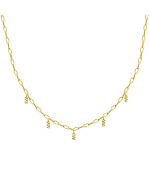 "Be edgy" is the jewelry motto of the season, with clear geometric shapes that underline your personality without glitter and glamor. This chain of the label Glimmot Munich interprets the trend with filigree mini bars that adorn your cleavage on a delicate anchor chain - made from high quality 925 sterling silver and with classic yellow gold. Thanks to an extension piece with a spring ring closure, you can quickly and easily adjust the chain in length. An accessory that fits every outfit and which will quickly become your new every-day piece!