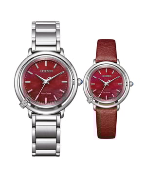 This Citizen  Analogue Watch for Women is the perfect timepiece to wear or to gift. It's Silver 31 mm Round case combined with the comfortable Silver Stainless steel watch band will ensure you enjoy this stunning timepiece without any compromise. Operated by a high quality Eco-Drive movement and water resistant to 5 bars, your watch will keep ticking. This Eco-Drive watches recharges itself in any kind of light, to run forever. This Eco-Drive watch does not require any battery replacement, charging or winding to maintain constant operation This Analogue watch has a function: Solar Powered. Comes with an extra Red Leather Strap High quality 19 cm length and 14 mm width Silver Stainless steel strap with a Deployment clasp Case diameter: 31 mm,case thickness: 8 mm, case colour: Silver and dial colour: Red