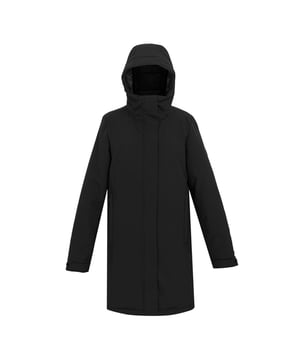 100% Recycled Polyester. Filling: Feather-Free, Midweight, Recycled, Synthetic Down. Lining: Polyamide. Fabric: Stretch. Design: Logo, Plain. Fabric Technology: Breathable, Water Repellent, Waterproof, Windproof. Neckline: Hooded. Cuff: Inner Storm, Touch Fastening Tab. Sleeve-Type: Long-Sleeved. Quilted. Hood Features: Adjustable, Grown On Hood. Length: Longline. Pockets: Internal, 2 Side Pockets, Zip. Fastening: Full Zip, Press Stud, Stormflap, Two Way Zip. 10000g/m²/24hrs. Hydrostatic Head: 10000mm Groundsheet. 8 UK: 32 in. 10 UK: 34 in. 12 UK: 36 in. 14 UK: 38 in. 20 UK: 45 in. 18 UK: 43 in. 16 UK: 40 in.